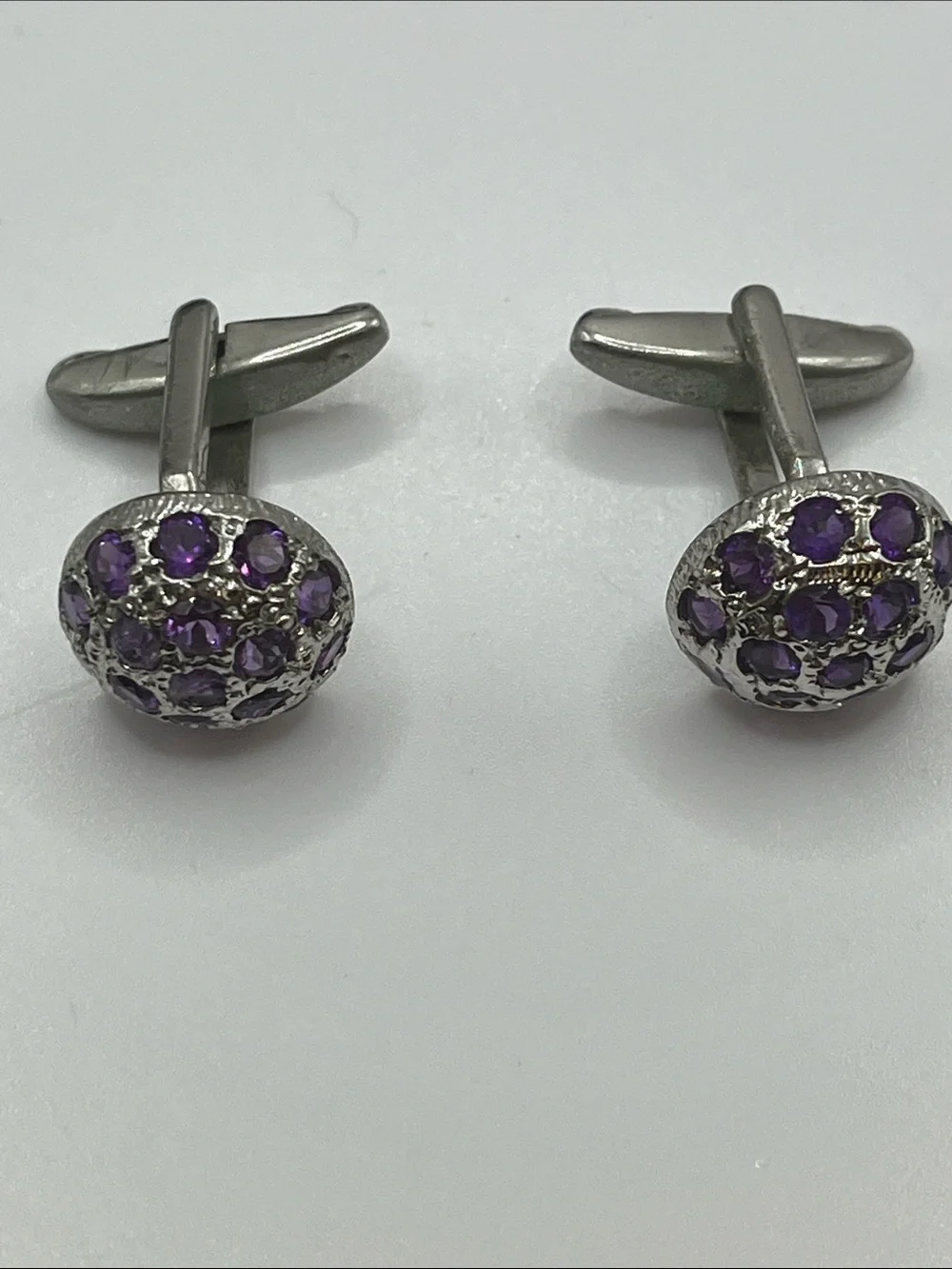 925 silver & amethyst dome cufflinks Handmade- One of a Kind Pre Owned